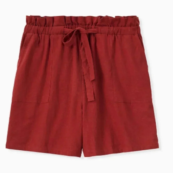 Torrid Brick Red Linen Blend Drawstring Paper Bag Shorts Women's Plus Size 3X - Picture 1 of 6